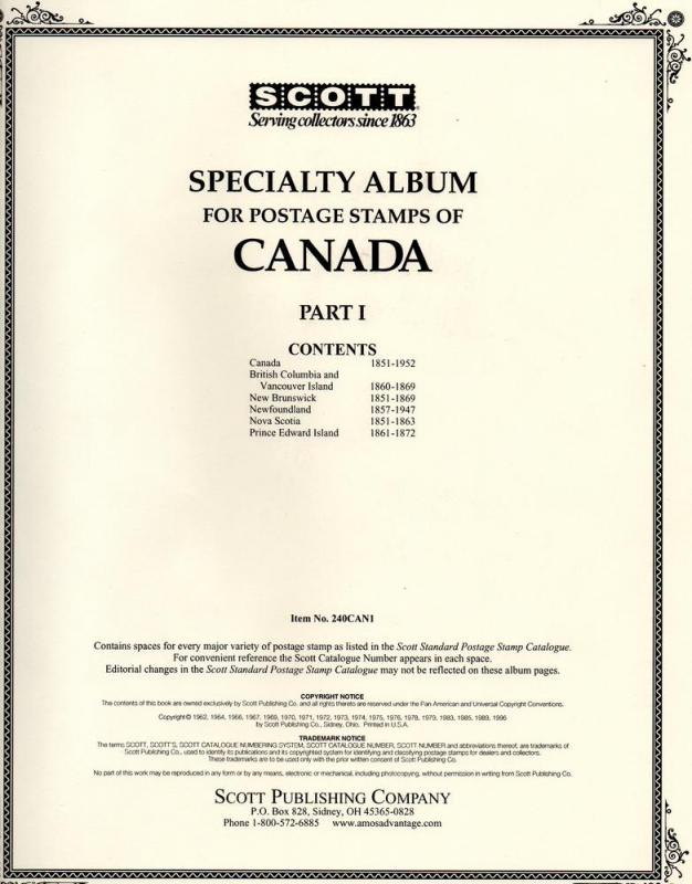 Scott Specialty Album pages for Canada part 1 