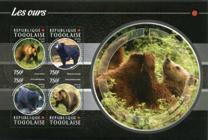 Togo 2015 MNH Bears 4v M/S Mammals Wild Animals Brown Black Sloth Bear