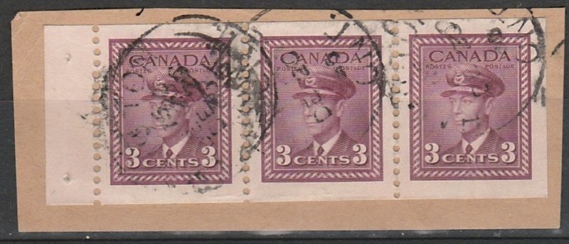 #252b Canada Used Booklet pane x 3 on paper