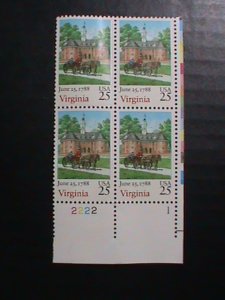 ​UNITED STATES-1987-SC#2345 VIRGINIA MNH PLATE BLOCK OF 4 VERY FINE