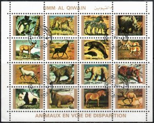 Umm al Qiwain sw1447-62 - Cto - 1r Mammals (Min. Sheet/16) (1972) (cv $4.65)