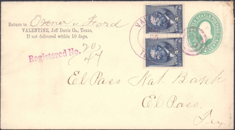 Jeff Davis County Valentine Registered ( Postal History ), 1889