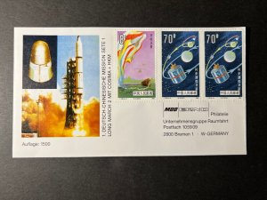 1986 China Philatelic Space Mission Cover to Bremen Germany Sete 1 MRB ERNO