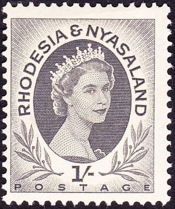 RHODESIA & NYASALAND 1954 EQII 1/- Grey-Black SG9 MH