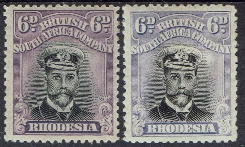 RHODESIA 1913 KGV ADMIRAL 6D - 2 SHADES DIE III PERF 14 