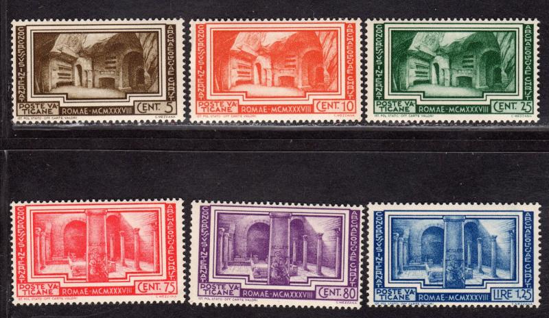 $Vatican Sc#55-60 M/NH, complete set, 10c+75c have creases, some toning Cv. $200