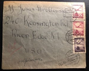 1947 Bialystok Poland Airmail Cover To River Edge NJ USA Sc#c14-16