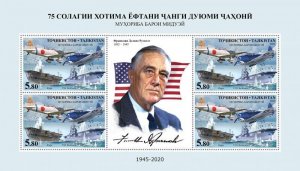 Tajikistan 2020 WWII battle of Midway Roosevelt sheetlet MNH