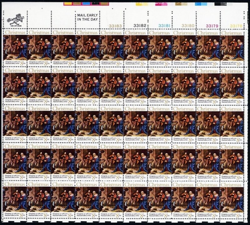 Scott 1444, 8¢ Christmas Nativity - Full Sheet of 50 Postage Stamps