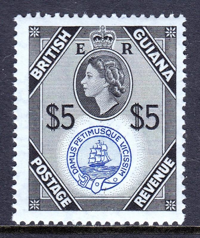 BRITISH GUIANA — SCOTT 267 (SG 345) —1954 QEII $5 ARMS — MNH — SCV $21.00