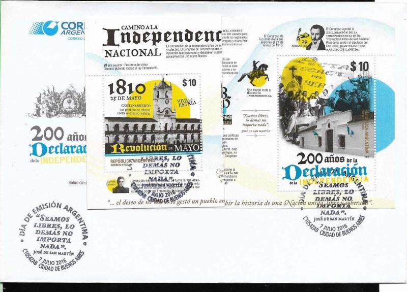 ARGENTINE ARGENTINA 2016 INDEPENDENCE WAY YV 3130-2 FDC