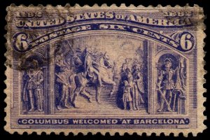 U.S. Scott #235: 1893 6¢ Columbian, Used, VF
