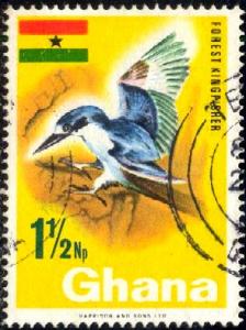 Bird, Forest Kingfisher, Ghana stamp SC#287 used