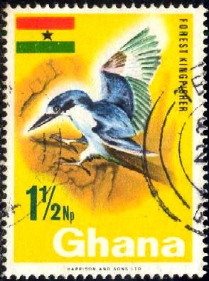 Bird, Forest Kingfisher, Ghana stamp SC#287 used