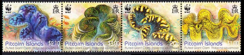 Pitcairn WWF Fluted Giant Clam strip of 4v SG#865-868