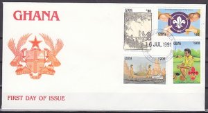 Ghana, Scott cat. 1298-99, 1301-2. Scout Jamboree, Part 1. First day cover. ^