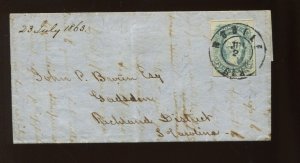 Confederate States 10 'FRAME LINE' Used Stamp on Cover Mobile AL to S Carolina 