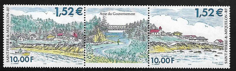 ST. PIERRE & MIQUELON 711 MNH GOVERNMENT HOUSES STRIP OF 2 WITH LABLE