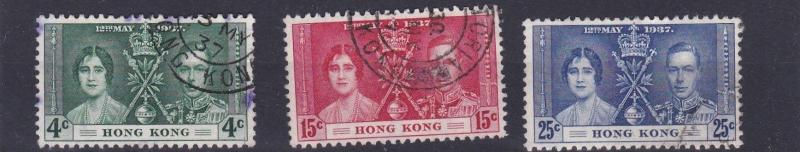 HONG KONG  1937   S G 137 - 139     CORONATION  SET   USED   