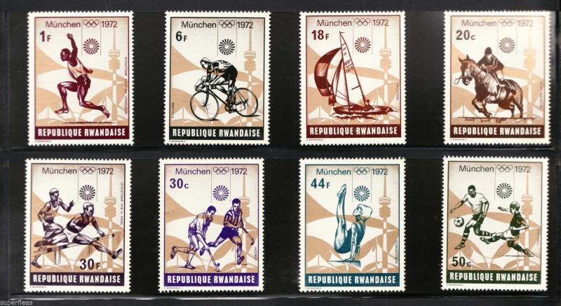 RWANDA 1972 postage stamps (8) Munich Olympic games set MNH F/VF Football etc..
