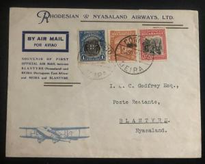 1935 Beira Mozambique First Flight Airmail Cover FFC To Blantyre Nyasaland