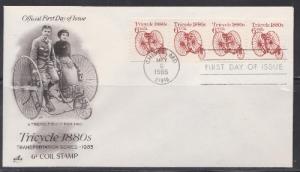 2126 Tricycle transportation coil strip of 4 Unaddressed ArtCraft FDC