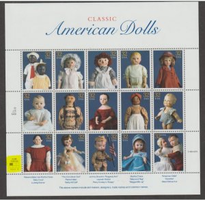 U.S. Scott #3151 American Dolls Stamps - Mint NH Sheet - Highlighted UL P2 Plate