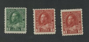 3x Admiral MH Canada stamps #107-2c 2x #184 Perf 8 MH  Guide Value= $50.00