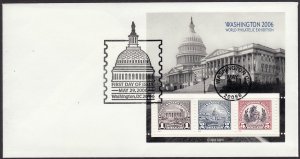 2006 U.S Washington World Philatelic Exhibition souvenir sheet FDC Sc# 4075a-c