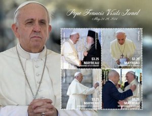 Mayreau 2014 - Pope Francis Visits Israel - Sheet of 4 Stamps - MNH