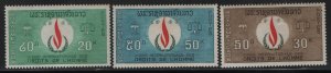 LAOS, 160-162, (3) SET, HINGED, TONED, 1968 Human rights flame