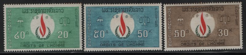 LAOS, 160-162, (3) SET, HINGED, TONED, 1968 Human rights flame