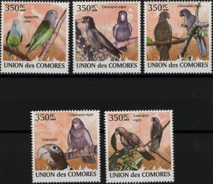 Parrots Coracopsis Birds Branch Tree Serie Set of 5 Stamps Mint NH