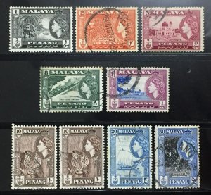 MALAYA 1957 PENANG QEII Definitives 9V Used M3218a