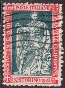 1928 Italy Sc #202 - 25¢ - Anniversary of Emanuele Filiberto - Used stamp Cv$16