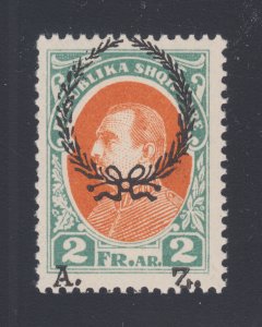 Albania Sc 205 var MNH. 1927 2f Zogu, Strong Overprint Shift, ERROR