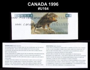 CANADA 1996 47c U164 EAGLE, BIRDS CUT SQUARE POSTAL STATIONERY +CANADAPOST LABEL
