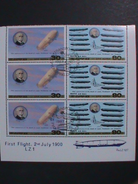 ​KOREA-1987- SC#2661-2-ZEPPELIN & DIAGRAMS OF AIRSHIPS CTO LARGE BLOCK VF