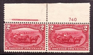 US 286 2c Trans-Mississippi Mint Plate #740 Top Pair F-VF OG NH SCV $160