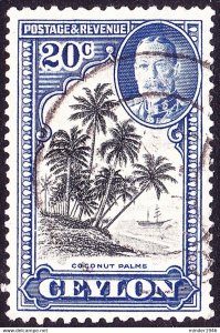 CEYLON 1936 KGV 20c Greyish Blue & Black SG 374 Fine Used