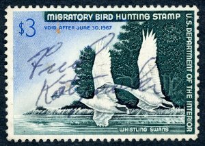 #RW33 – 1966 $3.00 Whistling Swans. Used.