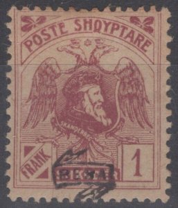 ZAYIX - Albania 140 MH 1fr claret Besa Overprint Double Headed Eagle 081622S92