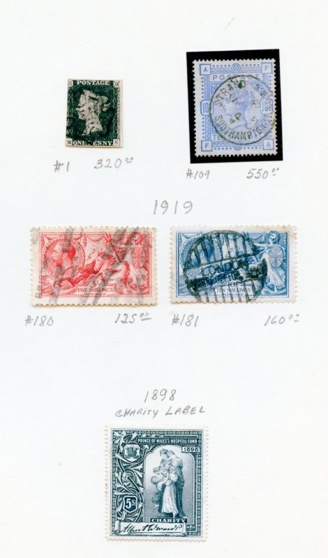 GREAT BRITAIN LOT OF USED STAMPS & ONE MINT LABEL--SCOTT IN EXCESS OF $1000.00