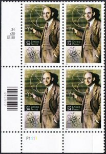 2001 Enrico Fermi - Physicist- Plate Block of 4 34c Stamps, Sc# 3533, MNH, OG