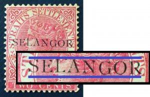 RARE MALAYA 1887 SELANGOR opt Straits QV 2c FUsed dropped NGOR SG#35b M3186