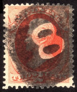 1875, US 2c, Negative Numeral 8 Fancy cancel, Used, Sc 178, Well centerd