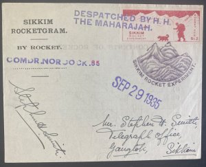 1935 Gangtok India Sikkim Rocket Experiment Flight Sheet cover Only 170 Flown