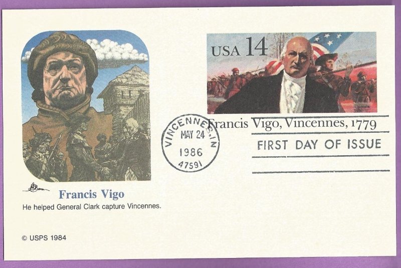 US #UX111 FDC 14¢Francis Virgo