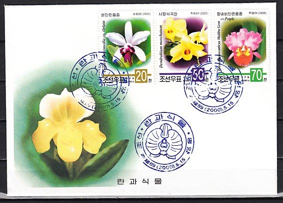 N. Korea, Scott cat. 4039-4041. Orchids issue. First day cover. ^