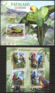 Mozambique 2012 Extinct Birds (7) Parrots Sheet + S/S MNH